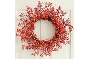 HOMETRANCE Fall Wreaths with Little Pumpkins & Berries, 20-22 Inch Harvest Thanksgiving Wreath, Farmhouse Fall Decorations for Home Front Door Porch Wall Window, Autumn Wreath for Indoor Outdoor