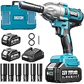 Seesii Impact Wrench 665 FT-LBS(900N.m) 3300IPM 1/2 Impact Gun High Torque Electric Impact Driver Cordless Impact Wrench with 21V 2x4.0Ah Battery 6 Sockets&Case for Home Car Tire Lug Nut Removal Tool