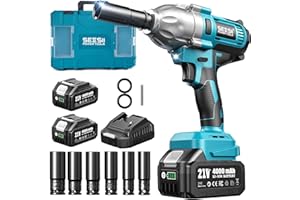 Seesii Impact Wrench 665 FT-LBS(900N.m) 3300IPM 1/2 Impact Gun High Torque Electric Impact Driver Cordless Impact Wrench with 21V 2x4.0Ah Battery 6 Sockets&Case for Home Car Tire Lug Nut Removal Tool