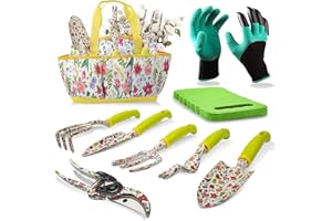 AIDY-PRO Garden Tool Set 9 Piece Heavy Duty Aluminum Gardening Hand Tools Kit Cute Gardening Supplies with Non-Slip Rubber Grip Gift for Women/Parent