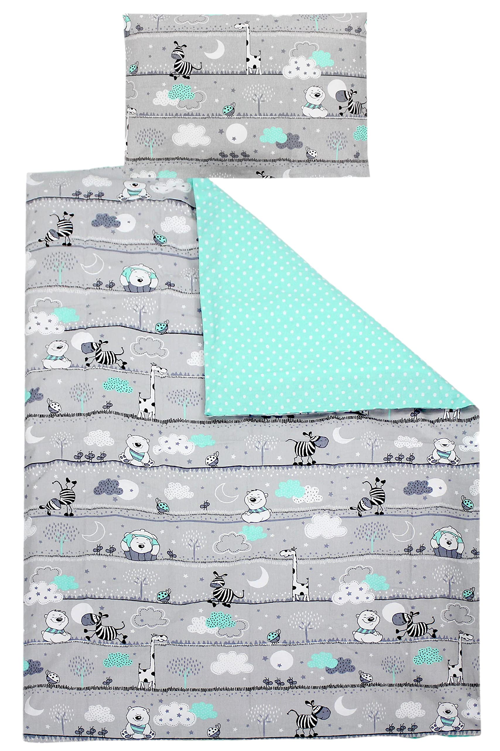 TupTam Children Bedding Set Duvet Cover Pillowcase Two-Sided, Bear Mint green, 120x90 cm