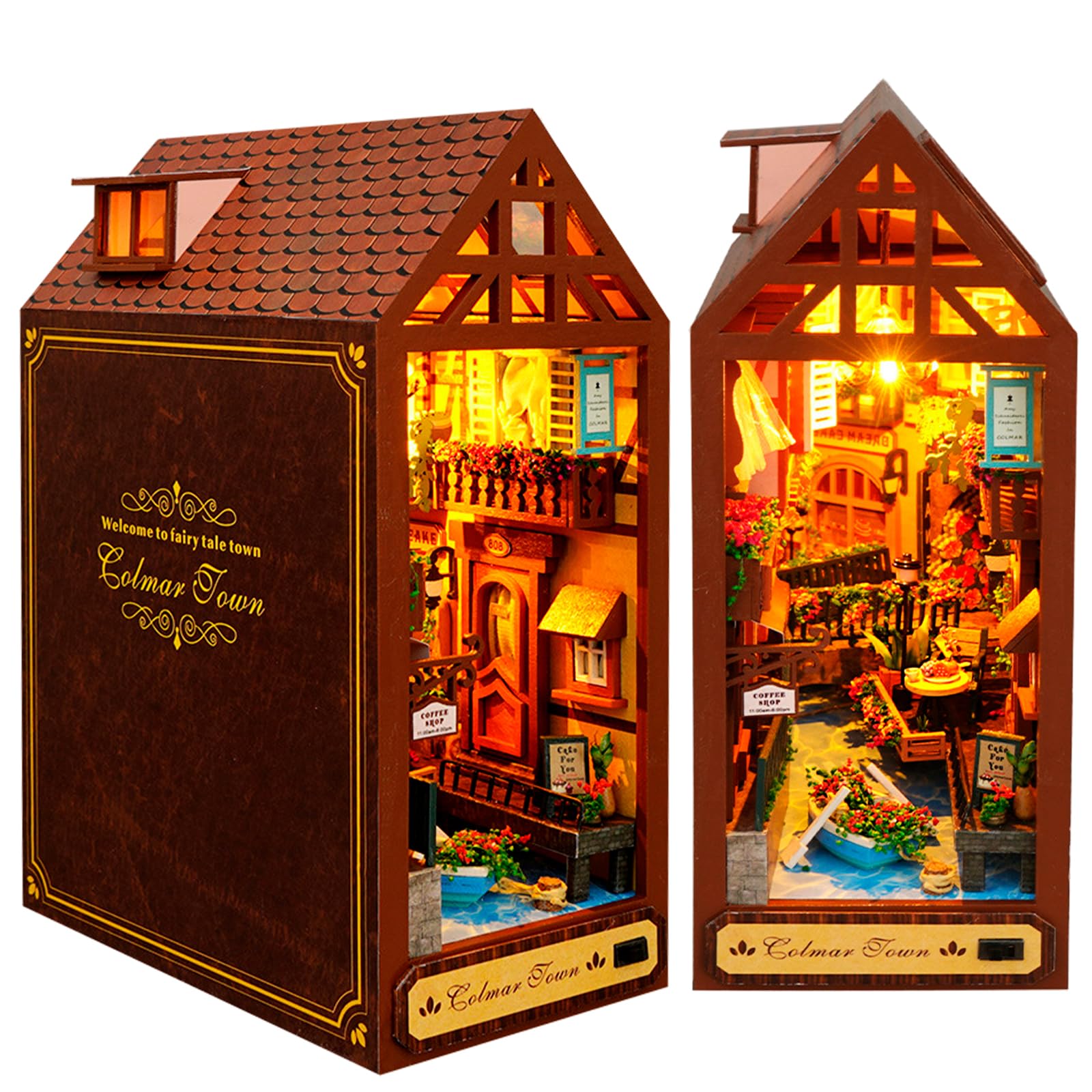 SUNDEER DIY Book Nook Kit, Wooden Book Nook Dollhouse Kit, Diy Miniature House Kit, 3D Miniature kit Decorative Bookcase, Bookshelf Decor (Leisurely Years), 15.9*9.2*22.5 cm, TC16