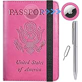 Airtag Passport Holder Cover Wallet Travel Essentials RFID Blocking Leather Card Case International Must Haves Travel Accessories for Women Men(119#Pink)
