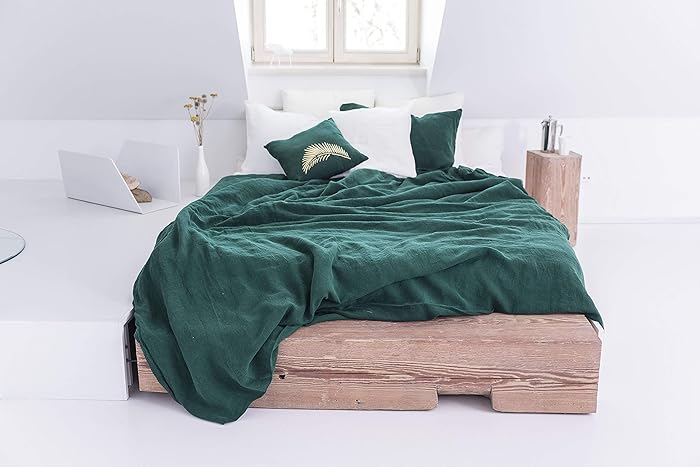 Amazon Com Linen Duvet Cover In Emerald Green Color Stone Washed