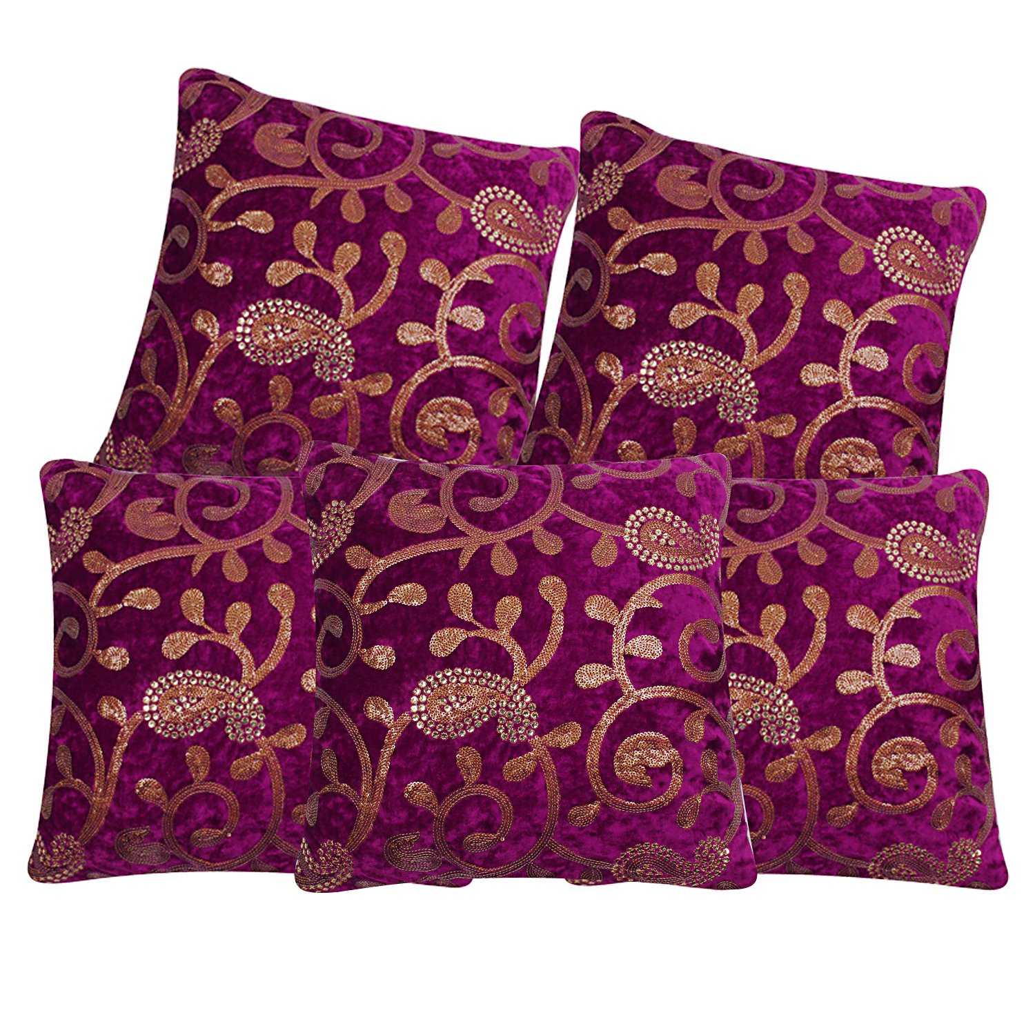 Buy S N TRADERS Purple and Gold Premium Velvet Cushion Covers 16x16 set