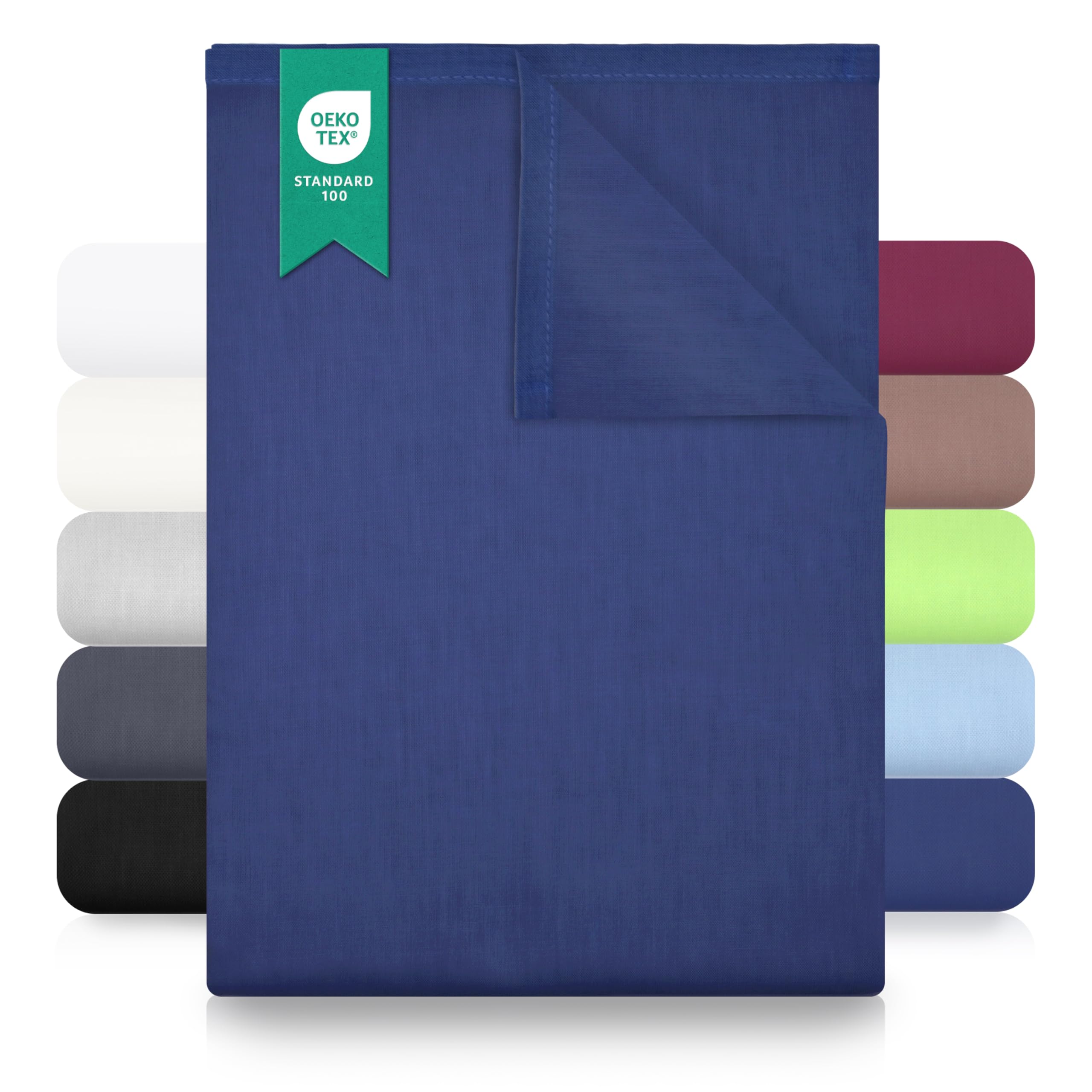 GREEN MARK Textilien Classic Flat Sheet Cotton - 100% Cotton Flat Sheet, No Elastic, Soft, Breathable, Easy Care - Navy Blue – 240 x 275 cm