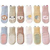 KARUNEL Baby Toddler Grip Socks Non Slip Stripe Seamless Crew Ankle Cotton Socks for Infant Boys Girls