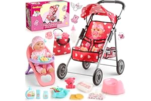 HuceePlay Baby Doll Stroller Set - A 12.5" Baby Doll with Doll Accessories & 2 Sets Clothes, Baby Doll Stroller for Toddlers 3-5, Stroller Toy for Kids, Gifts for Girls 3 4 5 Year Old Girls Toys