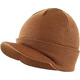Home Prefer Men's Winter Beanie Hat with Brim Warm Double Knit Cuff Beanie Cap Watch Radar Hat