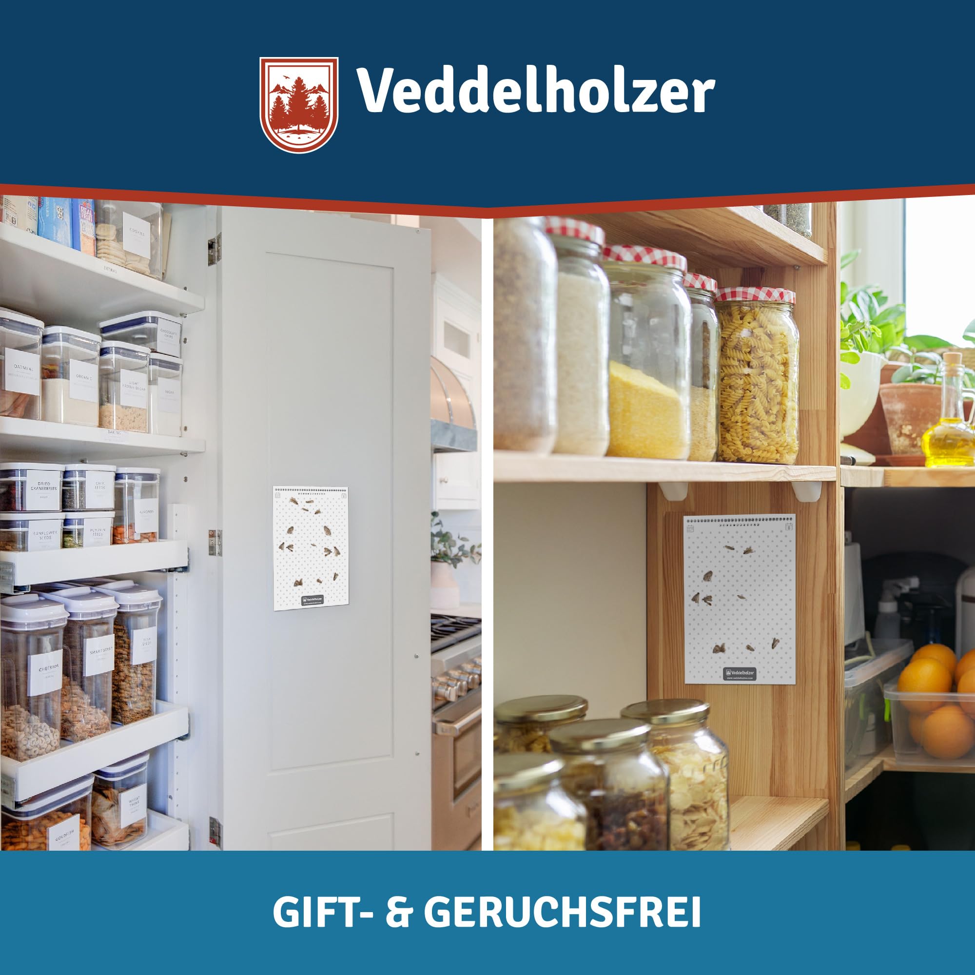 Veddelholzer 10 Stück Lebensmittelmotten-Falle mit Pheromon Lockwirkung Effektiv Lebensmittelmotten bekämpfen Monitoring von Motten dank Hochleistungs- Leimfalle Langzeitschutz 10 x 8 Wochen 6