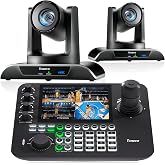 Tenveo 4K NDI PTZ Camera AI Humanoid &amp; Face Auto-Tracking HDMI/USB3.0/LAN(PoE) 20X Optical Zoom(*2) and 7&rsquo;&rsquo; LCD Quad-Screen NDI PTZ Joystick Controller Bundle/Kit for Church Services Live Production