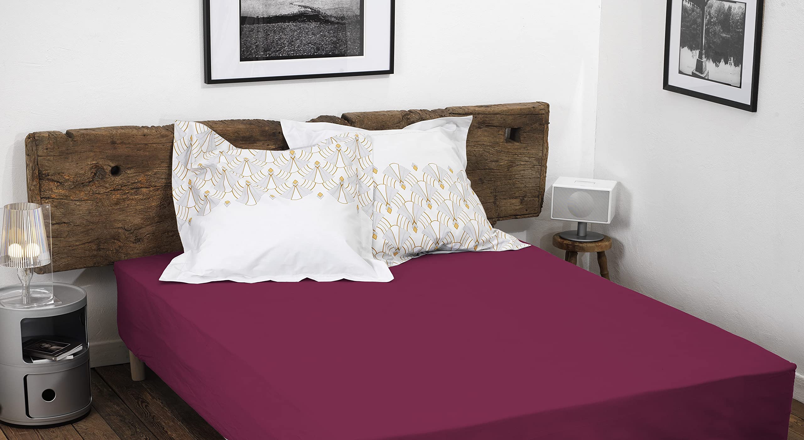 HOME LINGE PASSION, Baikal Fuchsia Fitted Sheet, 160 x 200 cm + 35 cm, 100% Cotton, 57 Thread Count, Oeko-TEX Label — image 1
