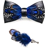 RBOCOTT Handmade Feather Pre-tied Bow tie and Brooch Sets for Men