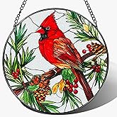 Stained Glass Window Hanging, 8 Inch Cardinal Sun Catcher, Stained Glass Decor, Suncatchers for Windows Hanging, Cardinal Window Decor, Gift for Bird Lovers, Gifts for Mom Grandma