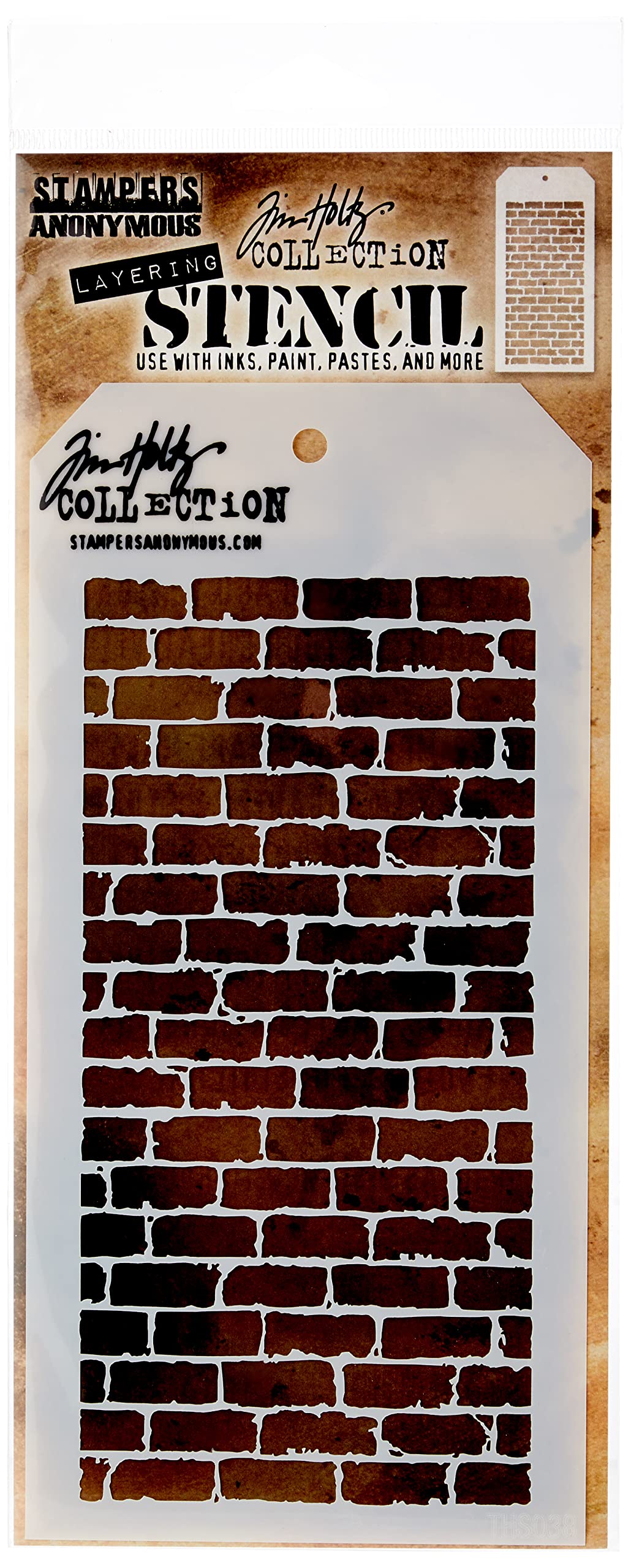 Tim Holtz THS-038 Stampers Anonymous Stencils Bricked, White, 4.125 x 8.5"