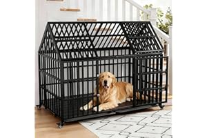 AESOROMO 58 inch Heavy Duty Dog Crate Cage Kennel Escape-Proof for Large Dogs, High Anxiety Dog Crate with Removable Trays and Wheels, Extra Large XL XXL