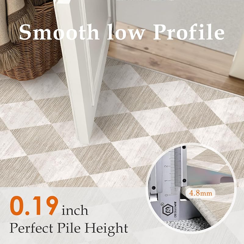 Tappeto Salotto 200x300cm Beige Lavabile in Lavatrice Antiscivolo Camera da Letto Grande Tappeti Moderno Geometric Rombo Carpet Soggiorno Cameretta Ufficio Pelo Corto Rug
