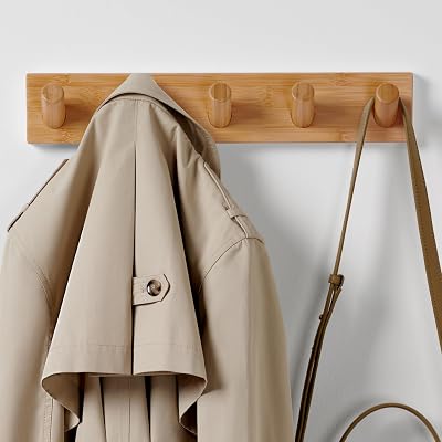 LARHN Wooden Coat Hooks Wall Mounted Coat Rack 5 XL Hooks 42cm