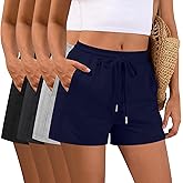 Locoowai 4 Pack Women Drawstring Sweat Shorts Elastic High Waist Athletic Running Short Pants Workout Comfy with Pockets