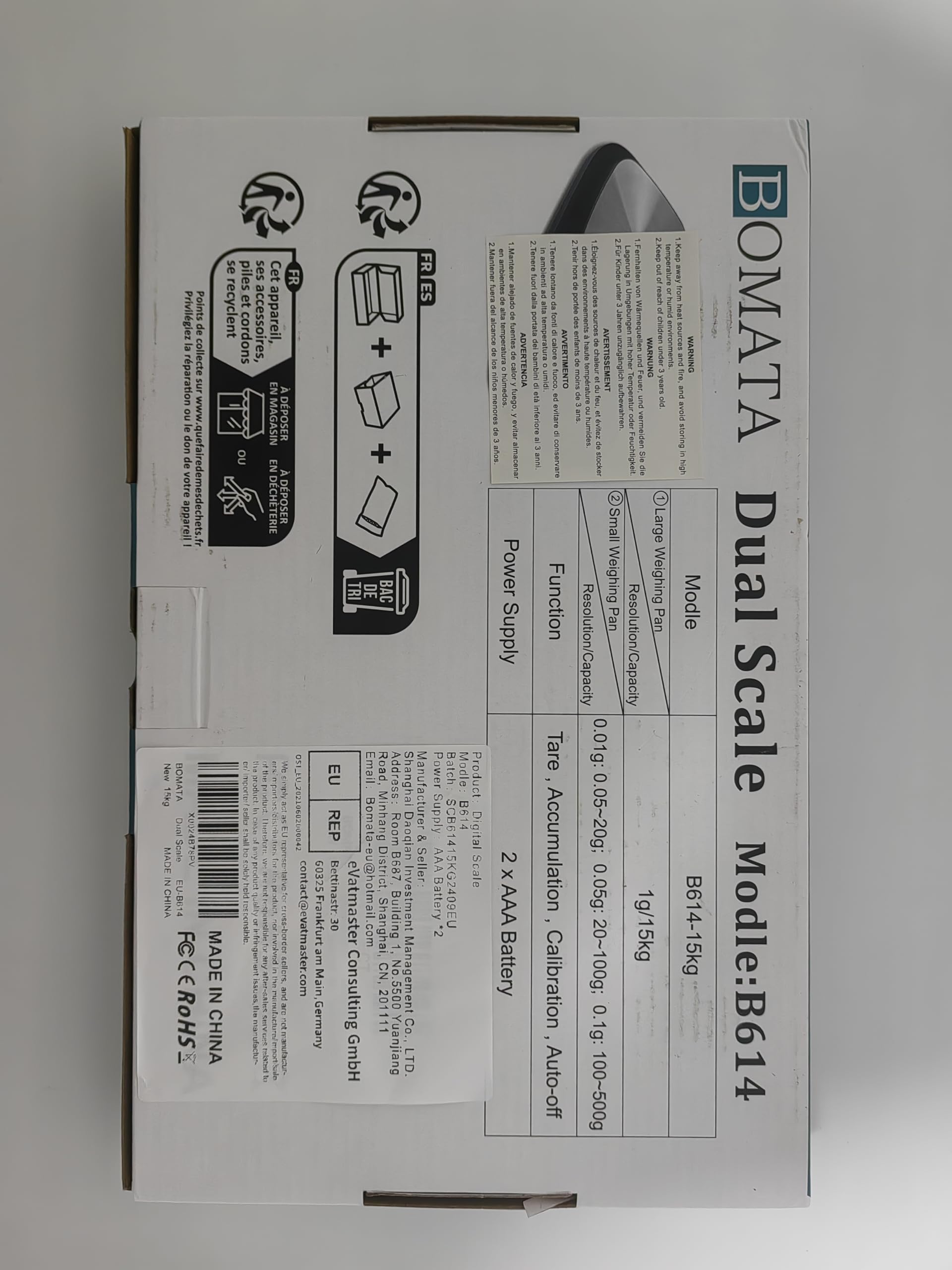 BOMATA 0.01g/500g & 1g/15kg Dual Platform Kitchen Scale with Two Precisions, Accumulation Function, Gram and Ounce, Digital Scale for Food, Baking, Yeast, Jewelry B614