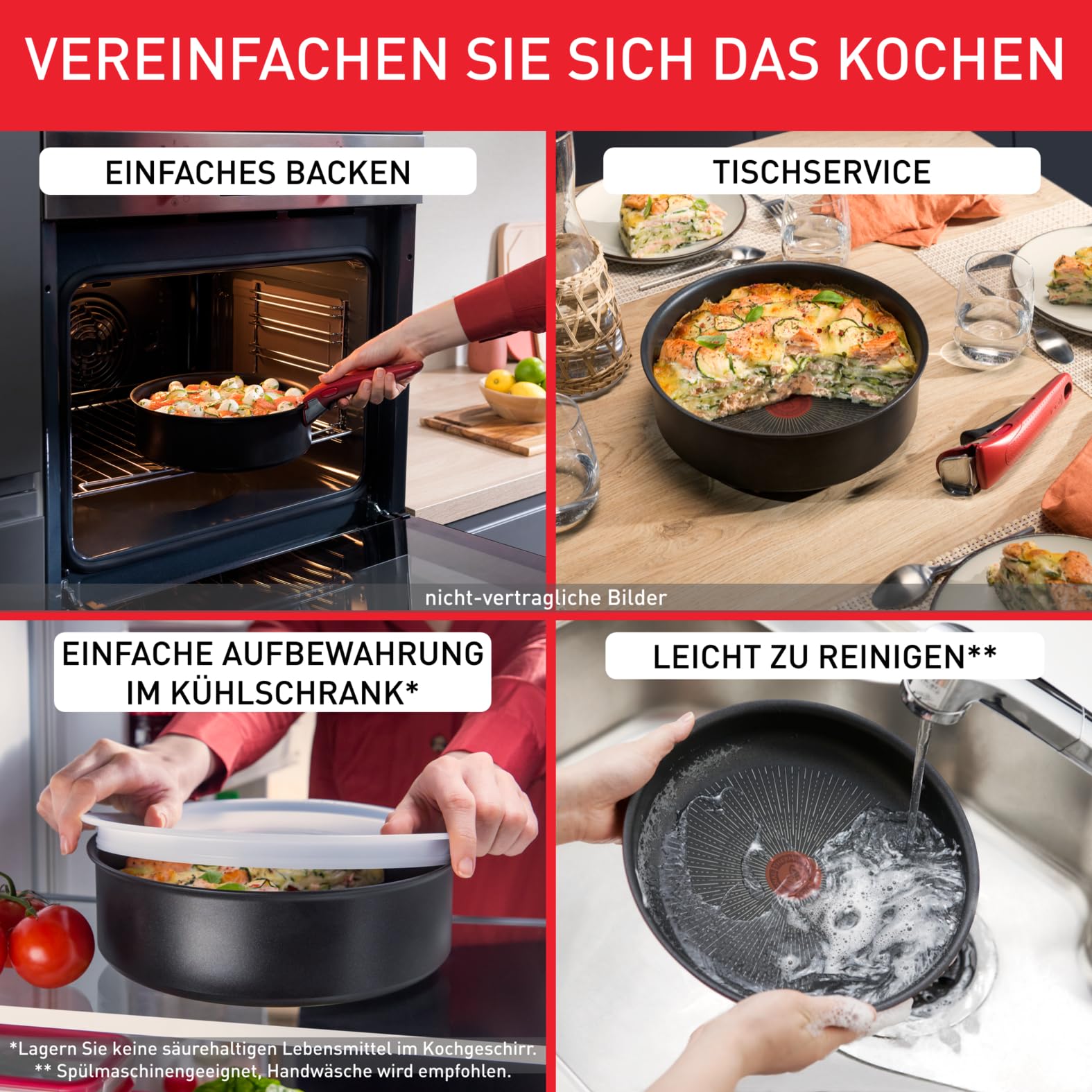 Tefal Ingenio Easy On 3-teiliges Pfannenset abnehmbarer Griff, 24/28 cm, stapelbar, platzsparend, Pfannen mit Antihaftversiegelung, einfache Handhabung und Reinigung, L15993 4