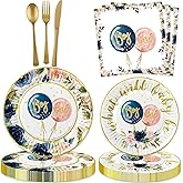 100 Pcs Baby Gender Reveal Decorations Boy or Girl Gender Reveal Party Tableware Includes Plates, Forks, Napkins for Baby Shower Reveal Party Supplies Decorations Favors