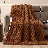 Eastsora Heated Blanket Throw 50" x 60" Soft Ribbed Faux Fur Flannel Fast Heating 12 Heat Levels 1–12H Timer & Overheat Protection & Auto Shut-Off & ETL FCC & Machine Washable Heated Throw