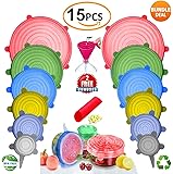 BUNDLE 15PCS - 13pcs Silicone Stretch Lids and 2 BONUS, Various Sizes and Shape of Containers,Reusable, Durable and Expandable Food Covers As Seen On TV,Keeping Food Fresh, Dishwasher and Freeze