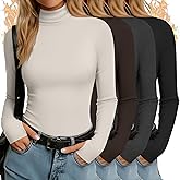 Oakgarden 4 Pack Women's Turtleneck Shirts with Thumb Holes Long Sleeve Thermal Tops Elastics Slim Fit Underwear