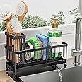 Cisily Sponge Holder for Kitchen Sink, Sink Caddy with High Brush Holder, Organzier Rustproof 304 Stainless Steel Dish Organi