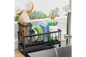 Cisily Sponge Holder for Kitchen Sink, Sink Caddy with High Brush Holder, Organzier Rustproof 304 Stainless Steel Dish Organi