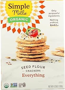 Simple Mills Organic Seed Crackers, Everything, Gluten Free, Flax Seed, Sunflower Seeds, Corn Free, Low-Calorie Snacks, Plant