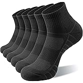 Lapulas Athletic Quarter Socks for Men Women, Cotton Mesh, Cushioned Arch Support, Non-Slip Running Ankle Design, 6 Pack