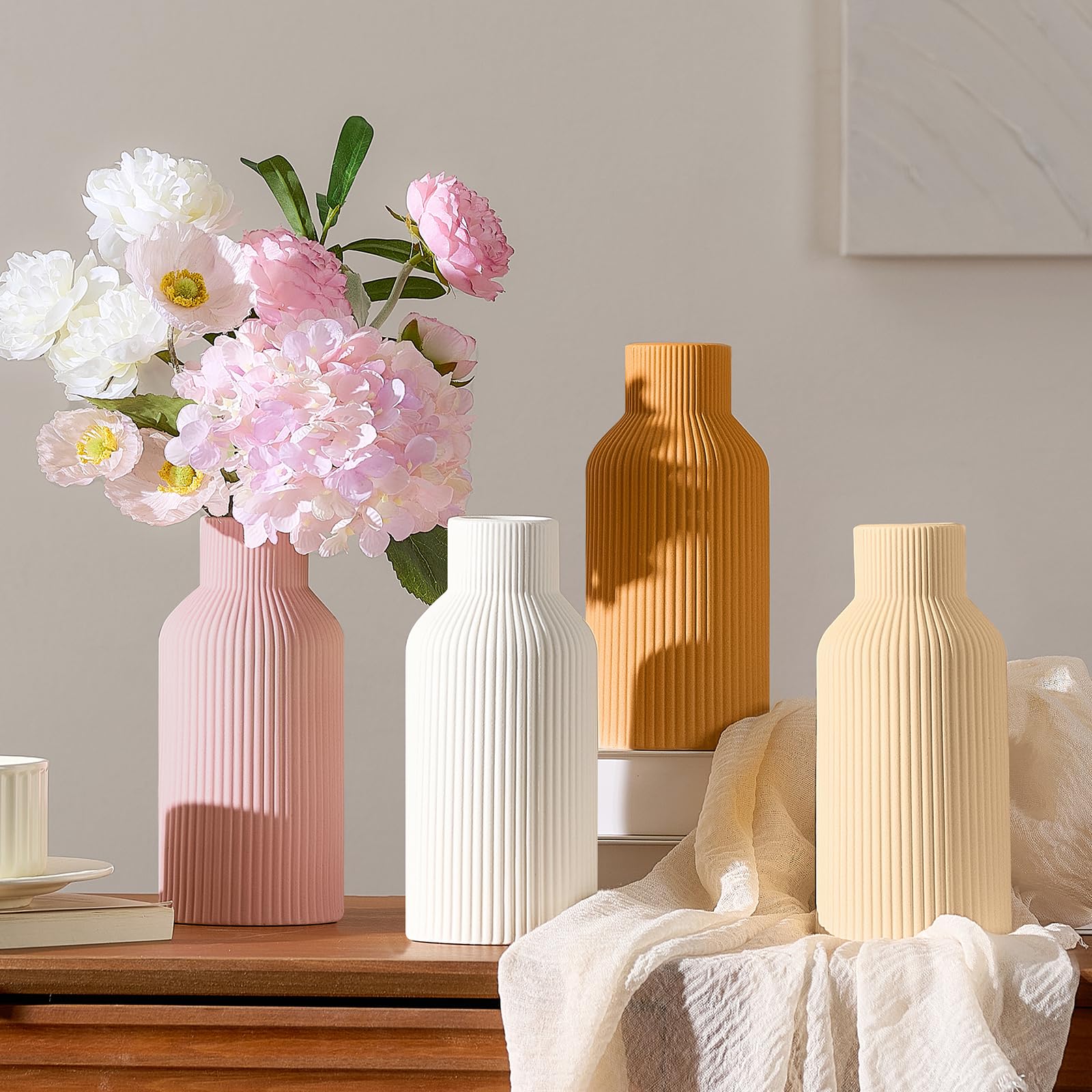 Mfacoy White Ceramic Flower Vase, Minimalist Decor, Modern Home Decorative Vase, Small Pampas Grass Vases For Kitchen, Bedroom, Office, Living Room, Bathroom, Shelf Centerpiece Table Decorations(8 in) - Image 7