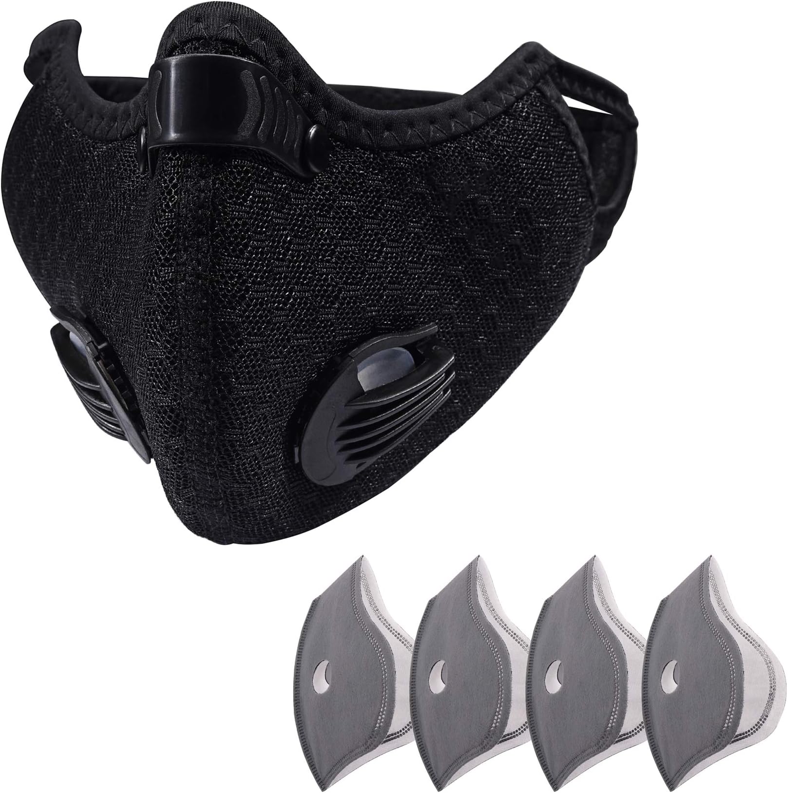 Face Dust Cover Breathing Dustproof Mouth-Muffle Activated Carbon Sport Respirator with Extra 4PCS Carbon Filters for Pollen Allergy Bike Mowing Running Cycling Outdoor Activities