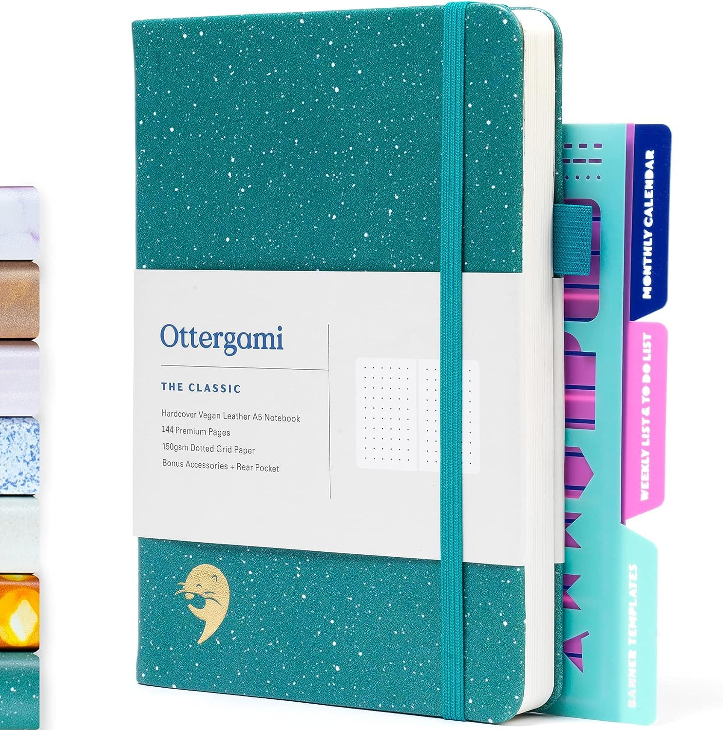Ottergami Bullet Dotted Journal Set | Hardcover 150gsm A5 Grid Notebook | Dot Notebook Journaling Kit Includes: Stencils, Rear Pocket & Pen Holder | The Classic