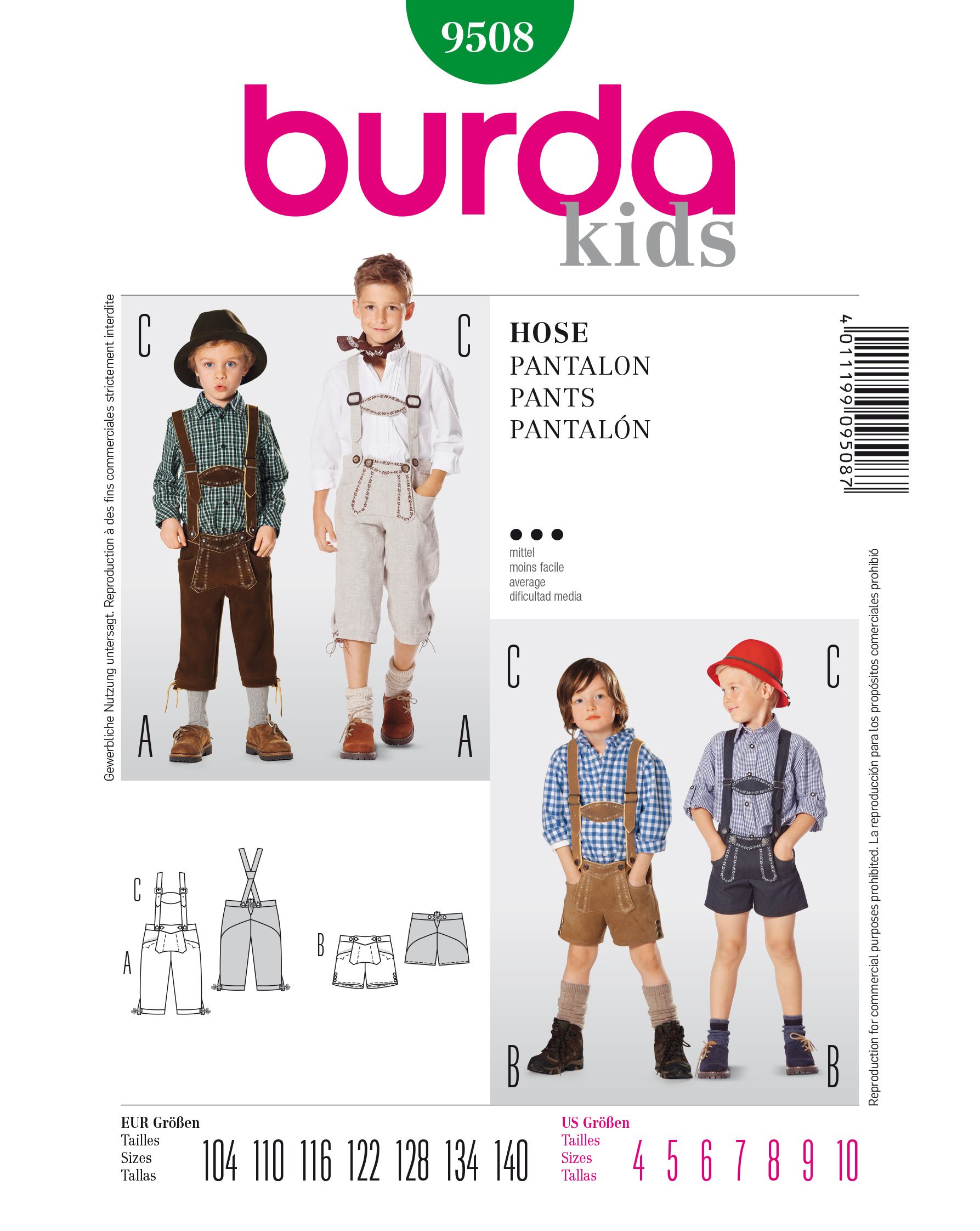 Burda Pattern 9508 Pants, Pantalon, 104 - Baggies Size 140