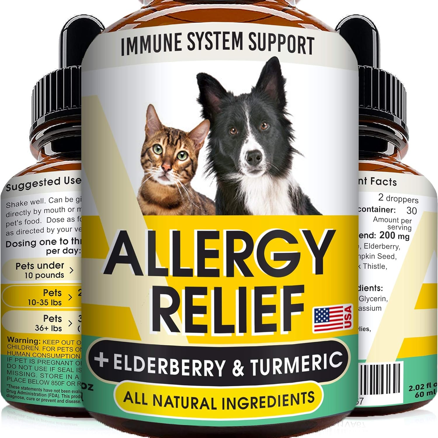 GOODGROWLIES Allergy Relief Drops for Cats and Dogs - Non-GMO - w/Elderberry, Turmeric and Milk Thistle - Made in USA - Itchy Skin Relief Immune Supplement - Pets Shedding, Hot Spots Remedy - 2oz