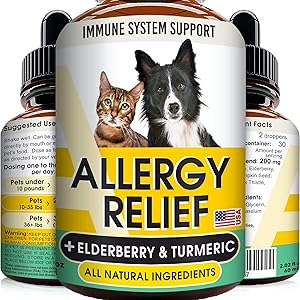 GOODGROWLIES Allergy Relief Drops for Cats and Dogs - Non-GMO - w/Elderberry, Turmeric and Milk Thistle - Made in USA - Itchy Skin Relief Immune Supplement - Pets Shedding, Hot Spots Remedy - 2oz