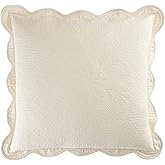 Historic Charleston Charleston Estate Modern Farmhouse Floral Matelasse Decorative Pillowcase with Scalloped Edges, 100% Cotton Breathable Bedding, Euro Sham (26" x 26"), Ivory Floral