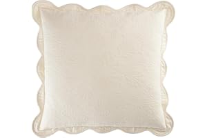 Historic Charleston Charleston Estate Modern Farmhouse Floral Matelasse Decorative Pillowcase with Scalloped Edges, 100% Cotton Breathable Bedding, Euro Sham (26" x 26"), Ivory Floral