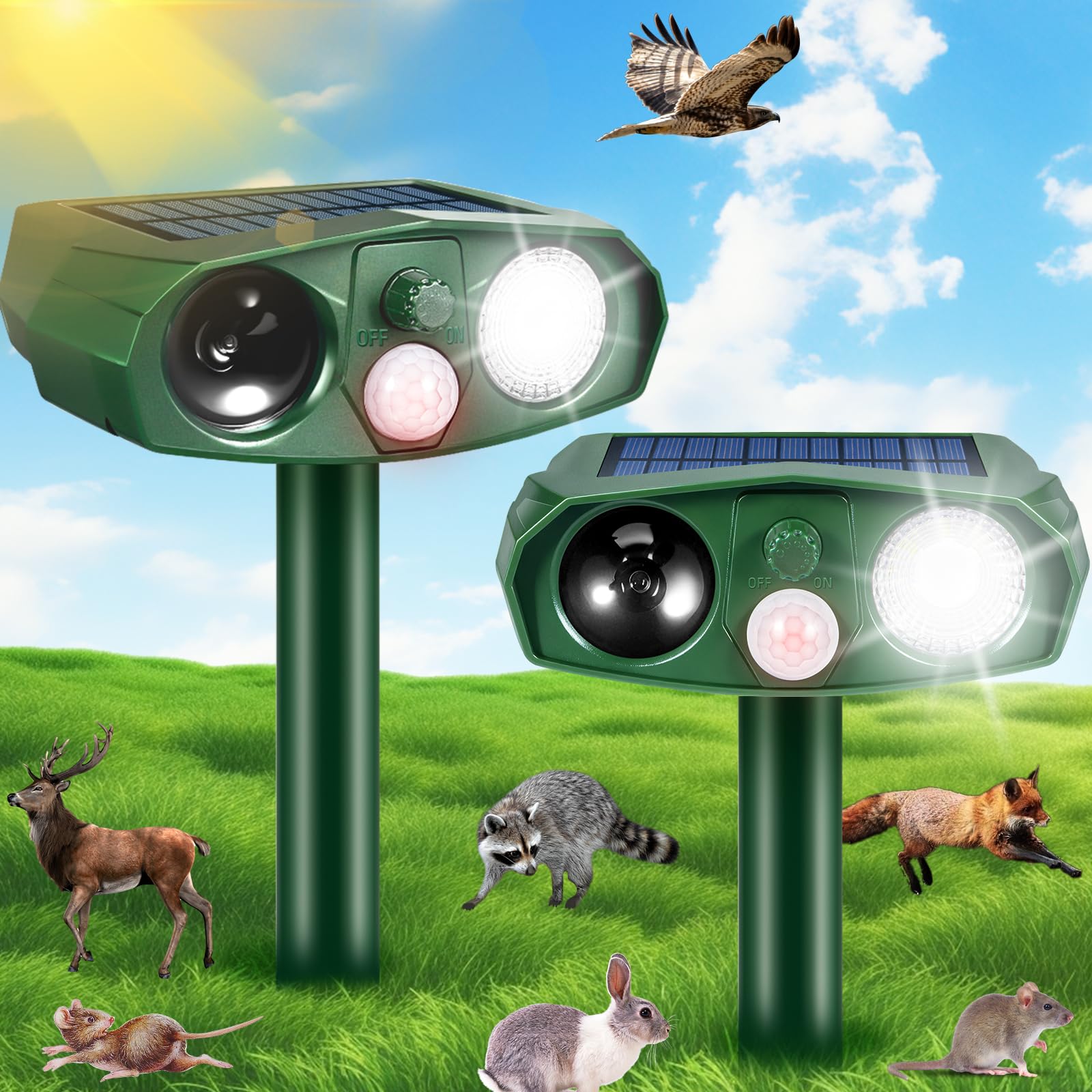 Photo 1 of 2Pack Ultrasonic Cat Repellent Outdoor Solar Animal Repellent with Motion Detection&Flash Light Animal Deterrent Devices Deer Repellent Devices to Scare Raccoon Rabbit Skunk Repellent for Yard