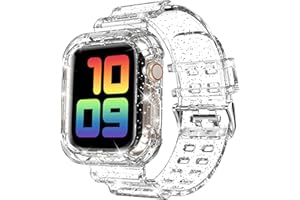 DABAOZA Compatible for Clear Apple Watch Band 41mm 40mm 38mm 42mm 44m 45mm 49mm with Case, Women Glitter Bling Sport Strap for iWatch Band Ultra 2/1 Series 9 8 7 6/SE 5 4 3 2 1