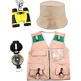 Fahacop Kids Explorer Costume Outdoor Explorer Safari Vest and Hat with Binoculars Compass for Aged 3-7 Boys Girls Camping Hiking Play