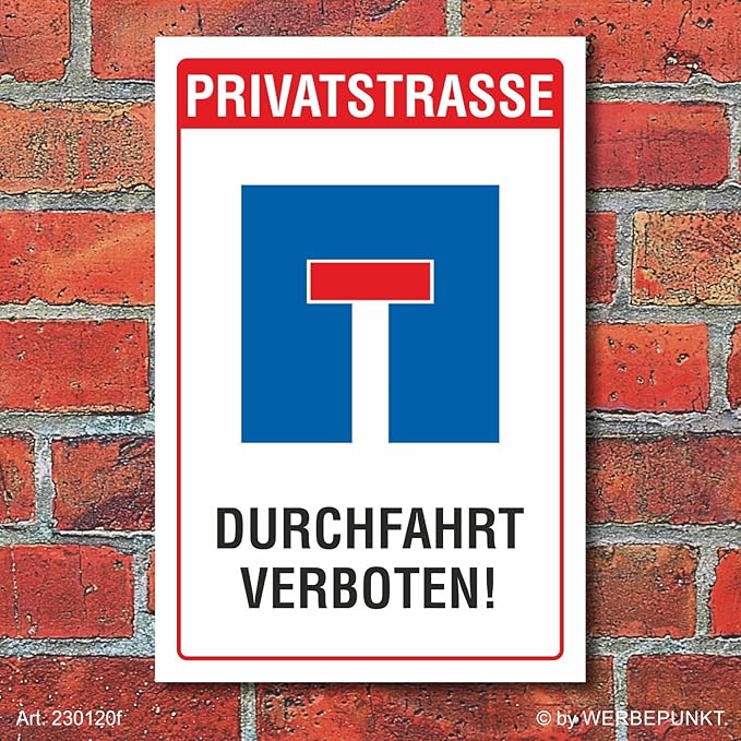 Schild Privatstraße Sackgasse Durchfahrt verboten Privatweg 3mm Alu ...