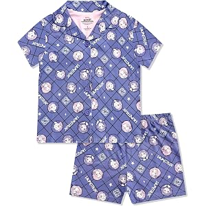 KPop Demon Hunters Girls Pajama Set - Kids 2 Piece Button Down Short Sleeve & Shorts Pjs - Soft Sleepwear - Official Product