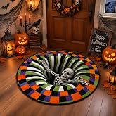 MISEDI 3D Illusion Door Mat,3D Halloween Rug, Skeleton Vortex Optical Illusion Round Mat,Soft & Durable Fabric Non-Slip, Halloween Indoor/Outdoor Welcome Rug (23.62X23.62IN)