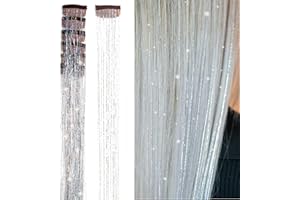 SEPTBEAM Clip in Hair Tinsel Extensions Silver Hair Tinsel 20.5 Inch 6pcs Highlights for Hair Each Pack Multi-Colors Synthetic Hair Extensions for Party, Christmas, New Year, Halloween(Silver)