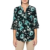 Kasper womens Printed Ity Flutter Split Neck Tunic
