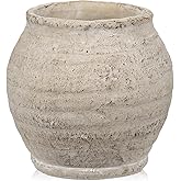 Briful Rustic Vintage Ceramic Pottery Vase, 6.1'' Farmhouse Table Decor with Distressed Texture, Wide Mouth Decorative Jar Vases for Home Decor, Shelf & Entryway, Cream White